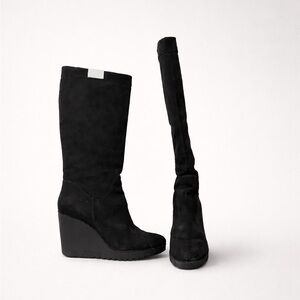 DONALD J PLINER Iliya Black Suede Wedge Knee High Boots Size 9.5